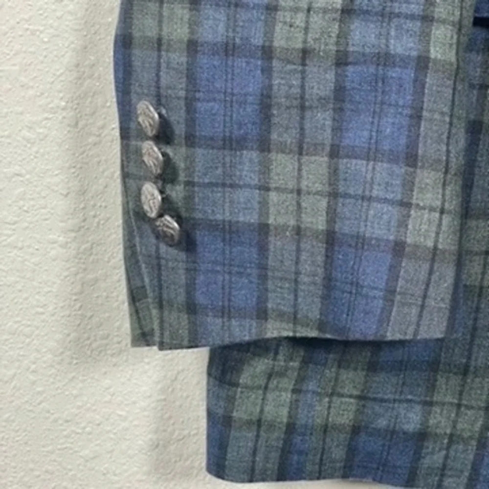 Brooks Brothers Sport‎ Coat Mens 44 Blue Green Plaid Excellent Leo Master Blazer